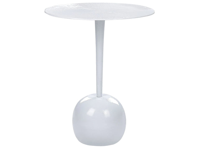 Side Table White Leg Base Aluminium  40 cm Round Carved Top Decorative Modern Minimalistic Living Room Hallway Beliani
