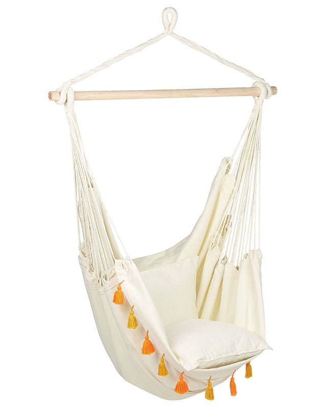 Hanging Hammock Chair Beige Cotton and Polyester Swing Seat Indoor Outdoor Boho Style Beliani