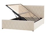 Storage Bed Beige Velvet Upholstery EU Double Size 4ft6 with Slatted Base Diamond-Tufted Headboard Beliani