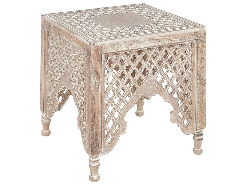 Side Table Light Mango Wood 40 x 40 cm Decorative Coffee Side Table Small Living Room Furniture Oriental Design Beliani