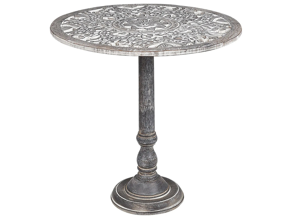 Side Table Grey Mango Wood MDF  61 cm Decorative Coffee Side Table Small Living Room Furniture Oriental Design Beliani
