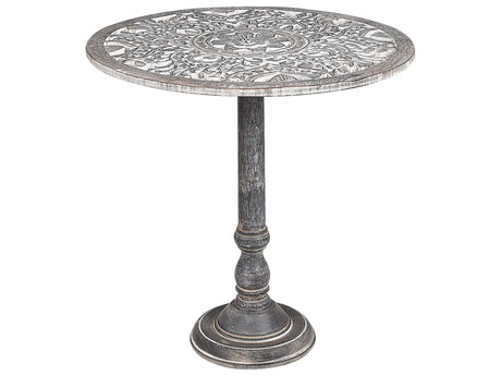 Side Table Grey Mango Wood MDF  61 cm Decorative Coffee Side Table Small Living Room Furniture Oriental Design Beliani
