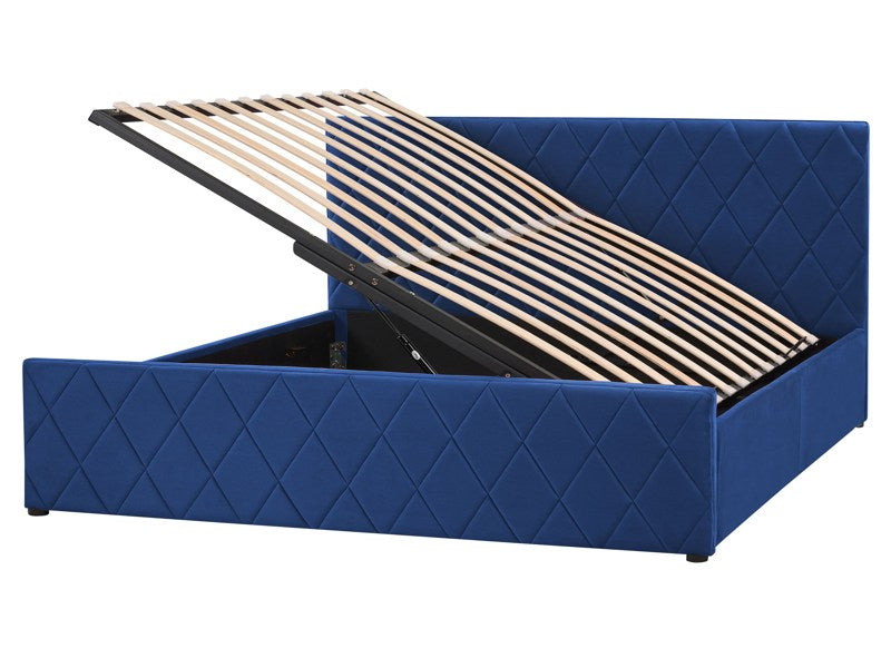 Storage Bed Blue Velvet Upholstery EU King Size 5ft3 with Slatted Base Diamond-Tufted Headboard Beliani