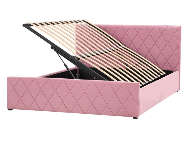 Storage Bed Pink Velvet Upholstery EU Double Size 4ft6 with Slatted Base Diamond-Tufted Headboard Beliani