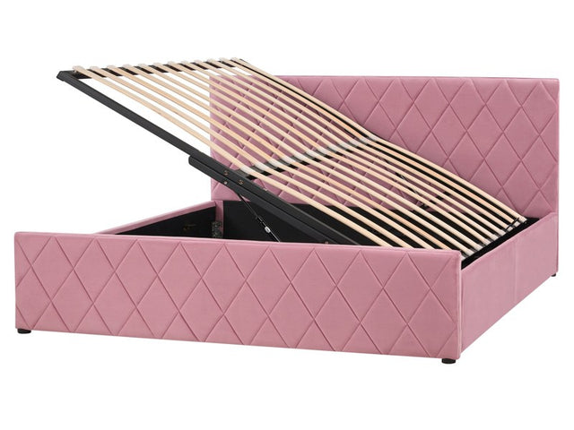 Storage Bed Pink Velvet Upholstery EU King Size 5ft3 with Slatted Base Diamond-Tufted Headboard Beliani