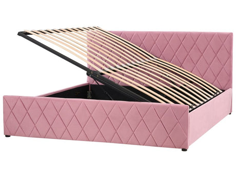 Storage Bed Pink Velvet Upholstery EU Super King 6ft with Slatted Base Diamond-Tufted Headboard Beliani