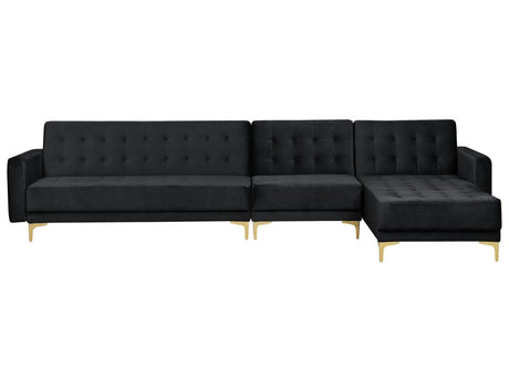 Corner Sofa Bed Black Velvet Tufted Fabric Modern L-Shaped Modular 5 Seater Left Hand Chaise Longue Beliani