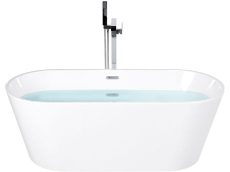 Freestanding Bath White Sanitary Acrylic Single 170 cm Oval Shape Overflow System Modern Design Beliani