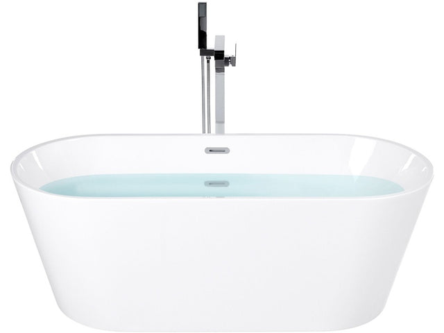 Freestanding Bath White Sanitary Acrylic Single 170 cm Oval Shape Overflow System Modern Design Beliani