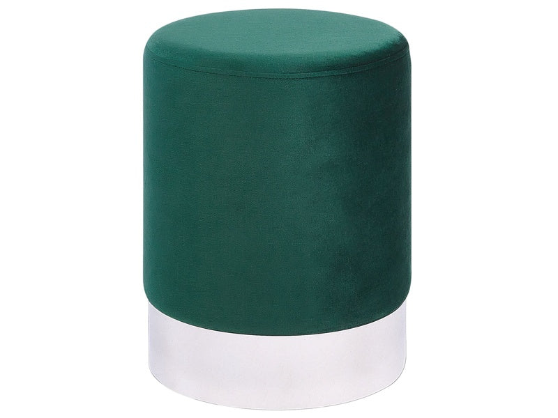 Pouffe Green Velvet Upholstery Silver Metallic Band Glamour Style Beliani