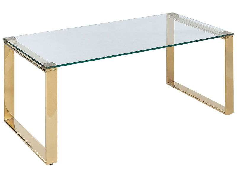 Coffee Table Transparent Glass Top Gold Stainless Steel Frame 100 x 50 cm Glam Modern Living Room Bedroom Hallway Beliani