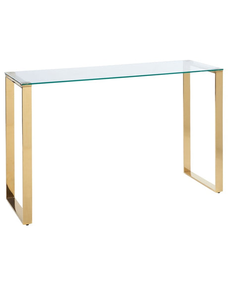 Console Table Transparent Glass Top Gold Stainless Steel Frame 120 x 40 cm cm Glam Modern Living Room Bedroom Hallway Beliani