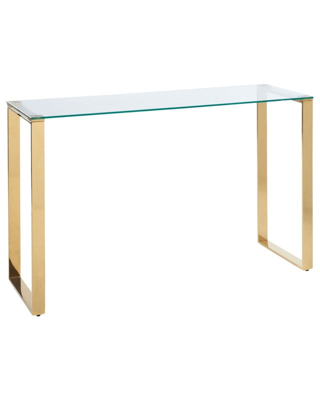 Console Table Transparent Glass Top Gold Stainless Steel Frame 120 x 40 cm cm Glam Modern Living Room Bedroom Hallway Beliani