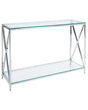 Console Table Transparent Glass Top Silver Stainless Steel Frame 120 x 40 cm Glam Modern Living Room Bedroom Hallway Beliani