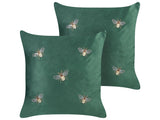 Set of 2 Decorative Cushions Green Bees Motif 45 x 45 cm Velvet Polyester Modern Glamour Decor Accessories Beliani
