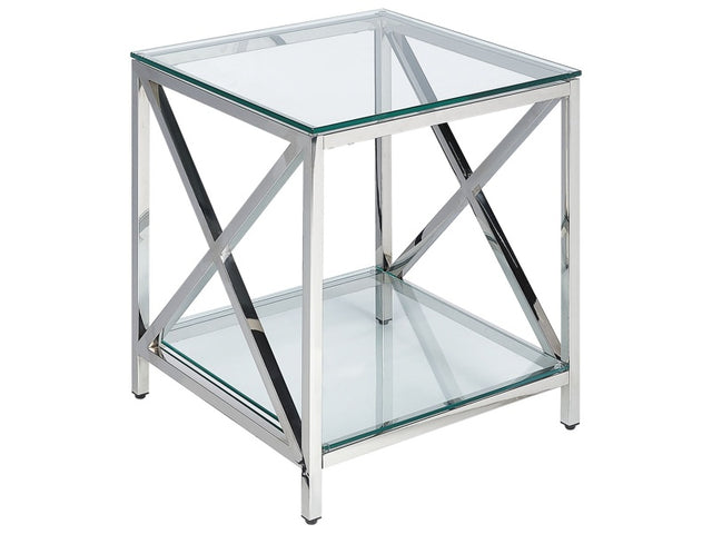 Side Table Transparent Glass Top Silver Stainless Steel Frame 45 x 45 cm Glam Modern Living Room Bedroom Hallway Beliani