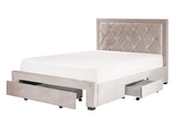 Storage Bed Beige Velvet Upholstery EU Double Size 4ft6 Tufted Tall Headboard Drawers Glam Design Beliani