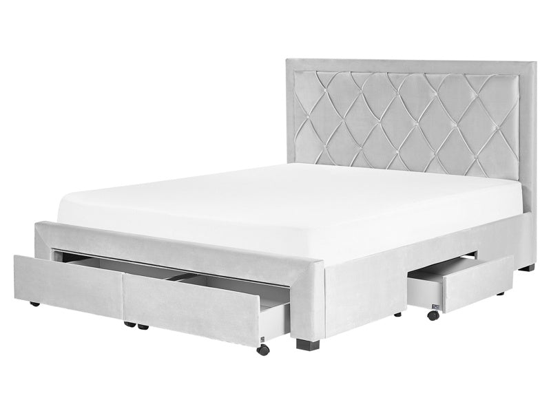 Storage Bed Light Grey Velvet Upholstery EU King Size 5ft3 Tufted Tall Headboard Drawers Glam Design  Beliani