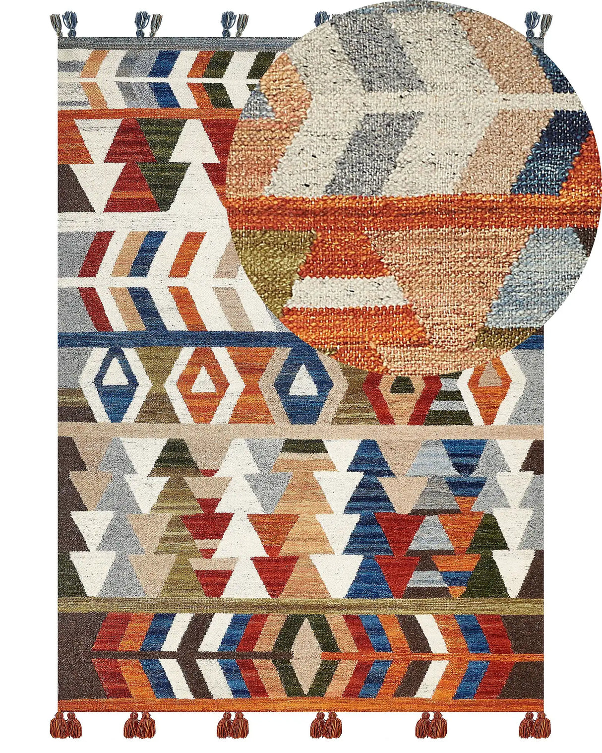 Kilim Area Rug Multicolour Wool and Cotton 160 x 230 cm Handmade Woven Boho Geometric Pattern with Tassels Beliani