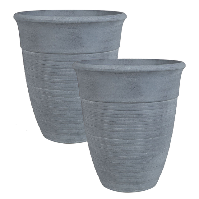 Set of 2 Plant Pots Planter Solid Grey Stone Mixture Polyresin Square ø 50 cm All-Weather Beliani