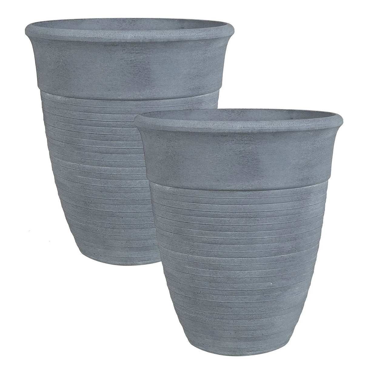 Set of 2 Plant Pots Planter Solid Grey Stone Mixture Polyresin Square  50 cm All-Weather Beliani