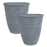 Set of 2 Plant Pots Planter Solid Grey Stone Mixture Polyresin Square  50 cm All-Weather Beliani