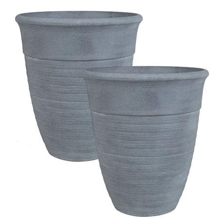 Set of 2 Plant Pots Planter Solid Grey Stone Mixture Polyresin Square  50 cm All-Weather Beliani