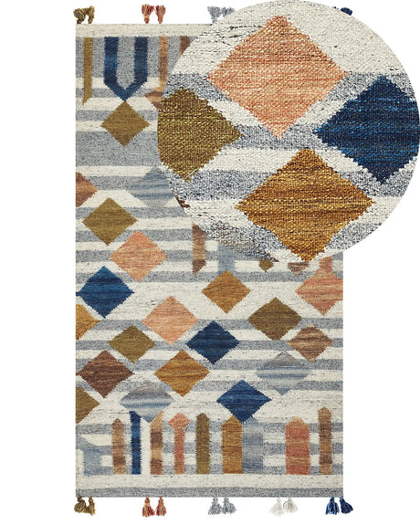 Kilim Area Rug Multicolour Wool and Cotton 80 x 150 cm Handmade Woven Boho Geometric Pattern with Tassels Beliani