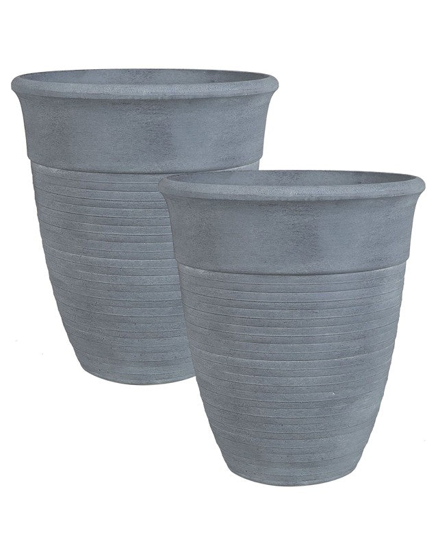 Set of 2 Plant Pots Planter Solid Grey Stone Mixture Polyresin Square ø 43 cm All-Weather Beliani