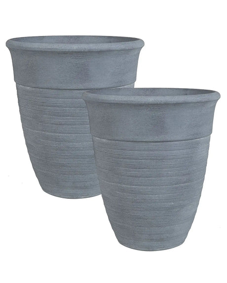 Set of 2 Plant Pots Planter Solid Grey Stone Mixture Polyresin Square  43 cm All-Weather Beliani