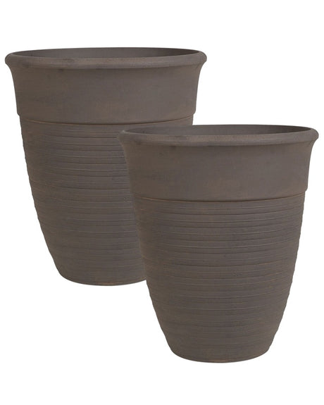 Set of 2 Plant Pots Planter Solid Brown Stone Mixture Polyresin Square ø 50 cm All-Weather Beliani