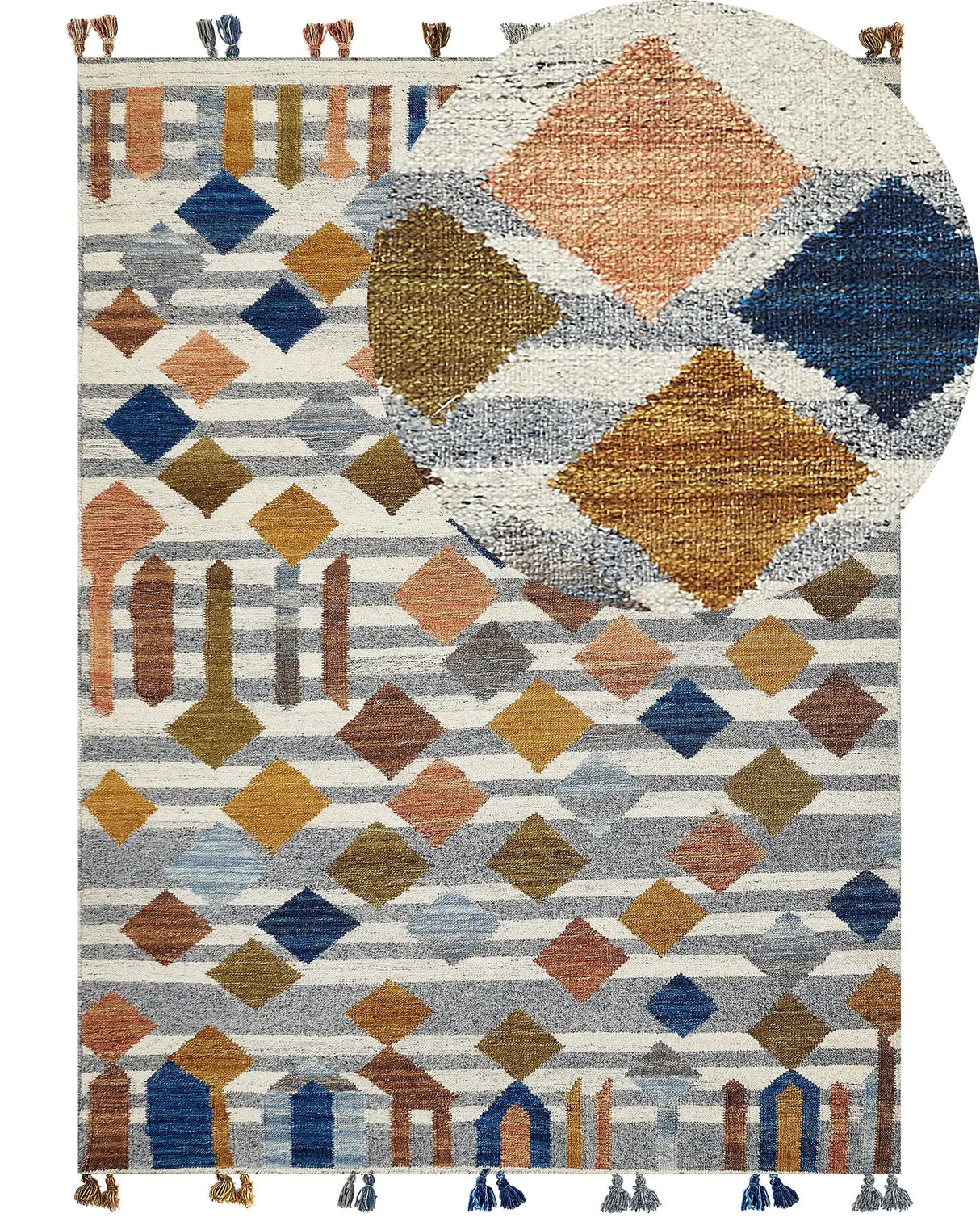 Kilim Area Rug Multicolour Wool and Cotton 160 x 230 cm Handmade Woven Boho Geometric Pattern with Tassels Beliani