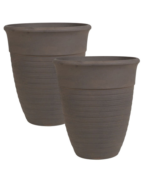 Set of 2 Plant Pots Planter Solid Brown Stone Mixture Polyresin Square ø 43 cm All-Weather Beliani