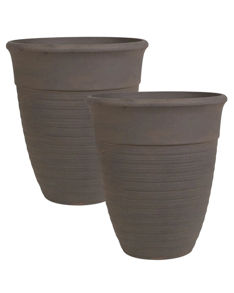 Set of 2 Plant Pots Planter Solid Brown Stone Mixture Polyresin Square  43 cm All-Weather Beliani