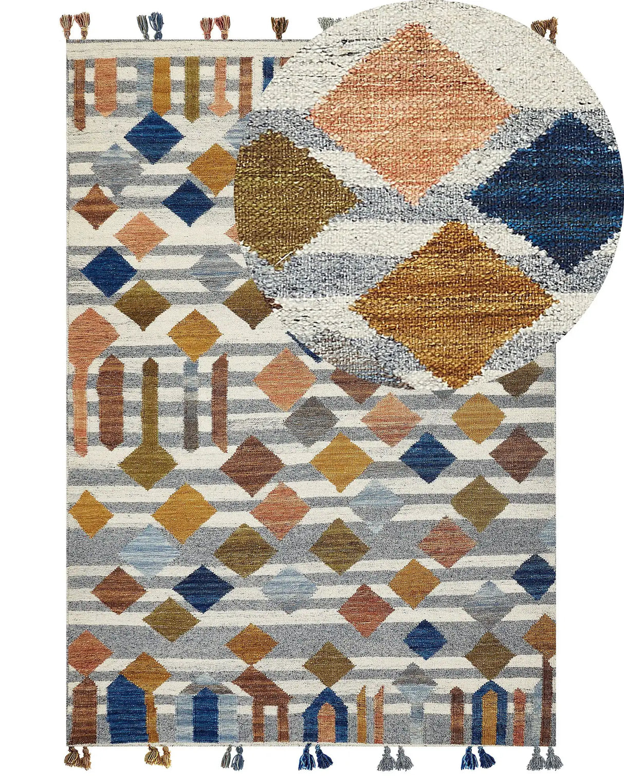 Kilim Area Rug Multicolour Wool and Cotton 200 x 300 cm Handmade Woven Boho Geometric Pattern with Tassels Beliani