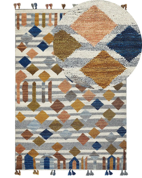 Kilim Area Rug Multicolour Wool and Cotton 200 x 300 cm Handmade Woven Boho Geometric Pattern with Tassels Beliani