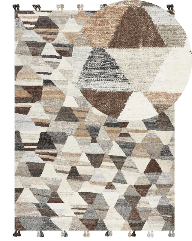 Kilim Area Rug Multicolour Wool and Cotton 160 x 230 cm Handmade Woven Boho Patchwork Pattern with Tassels Beliani