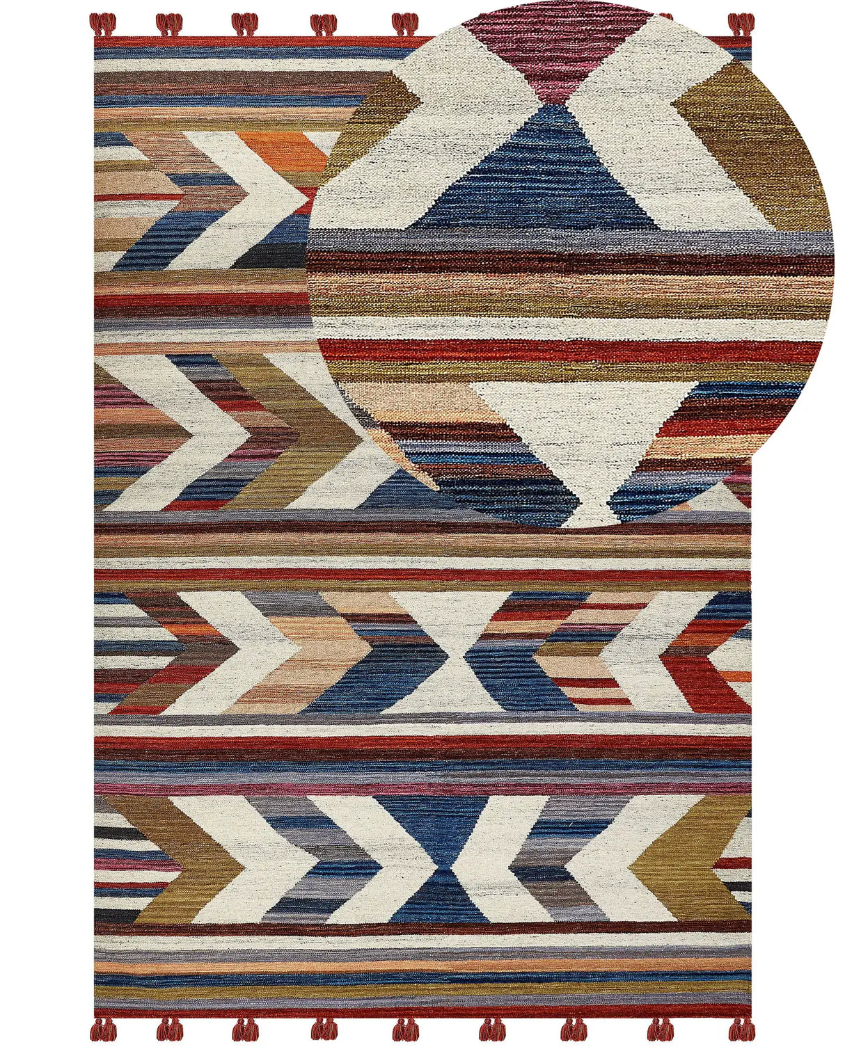 Kilim Area Rug Multicolour Wool and Cotton 200 x 300 cm Handmade Woven Boho Striped Pattern with Tassels Beliani