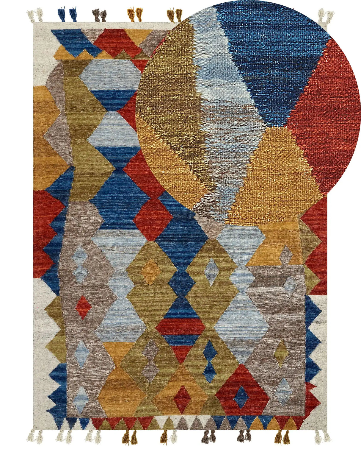 Kilim Area Rug Multicolour Wool and Cotton 200 x 300 cm Handmade Woven Boho Patchwork Pattern with Tassels Beliani