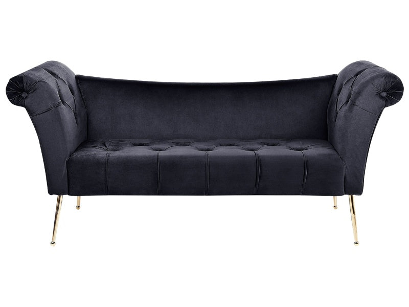 Chaise Lounge Black Velvet Upholstery Tufted Double Ended Seat with Metal Gold Legs Beliani