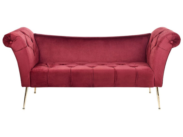 Chaise Lounge Dark Red Velvet Upholstery Tufted Double Ended Seat with Metal Gold Legs Beliani