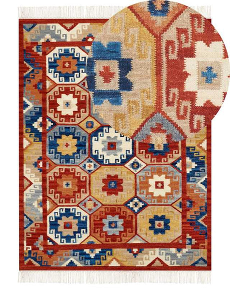 Kilim Area Rug Multicolour Wool 160 x 230 cm Hand Woven Flat Weave Oriental Pattern with Tassels Traditional Living Room Bedroom Beliani