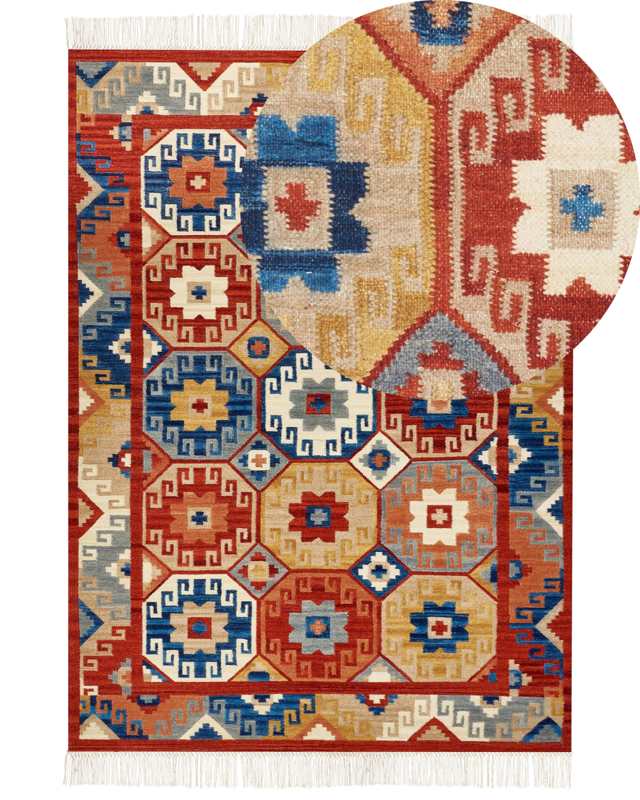 Kilim Area Rug Multicolour Wool 200 x 300 cm Hand Woven Flat Weave Oriental Pattern with Tassels Traditional Living Room Bedroom Beliani