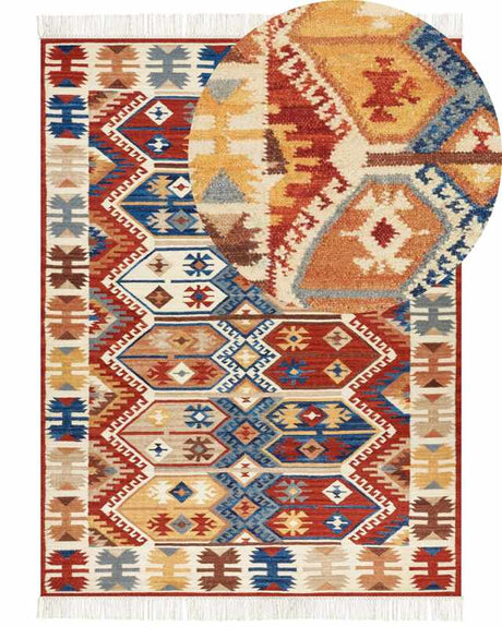 Kilim Area Rug Multicolour Wool 160 x 230 cm Hand Woven Flat Weave Pattern with Tassels Traditional Living Room Bedroom Beliani