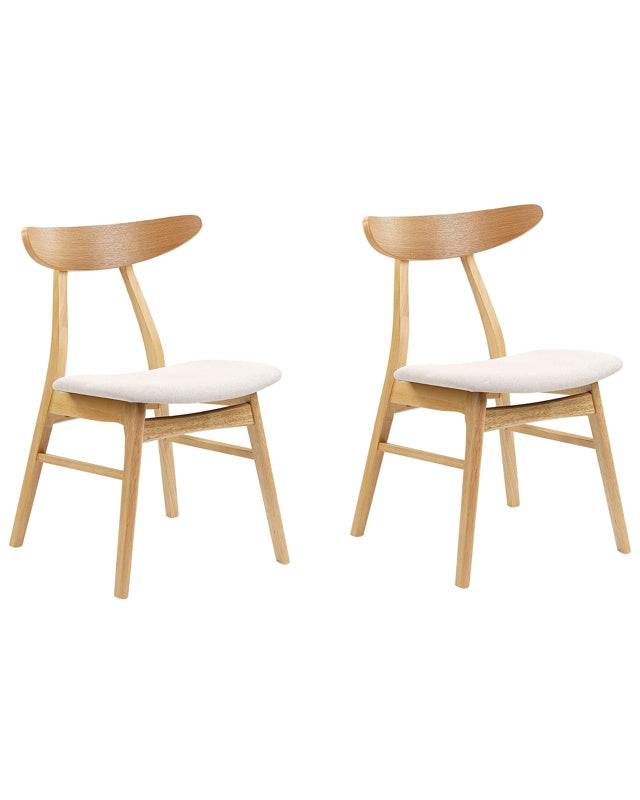 Set of 2 Dining Chairs Light Rubberwood Frame Light Beige Polyester Fabric Seat Armless Scandinavian Retro Design Beliani