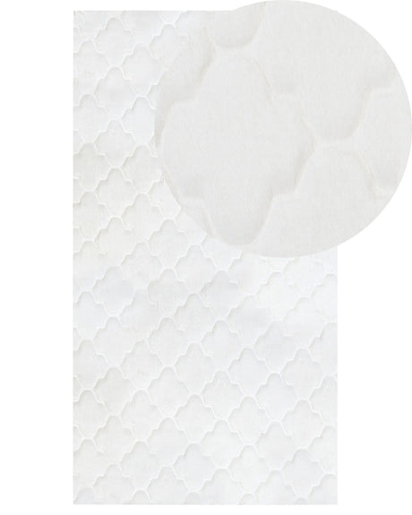 Faux Rabbit Fur Rug White Artificial Polyester Fur 80 x 150 cm Soft Shaggy High Pile Trellis Pattern  Rug Beliani