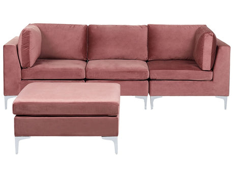 Modular Sofa Pink Velvet 3 Seater with Ottoman Silver Metal Legs Glamour Style Beliani