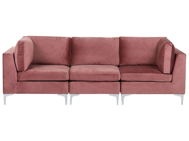 Modular Sofa Pink Velvet 3 Seater Silver Metal Legs Glamour Style Beliani