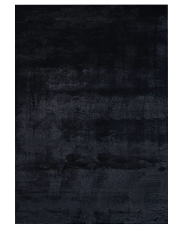 Faux Rabbit Fur Rug Black Artificial Polyester Fur 160 x 230  cm Soft Shaggy High Pile Rug Beliani