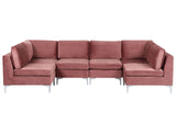 Modular Sofa Pink Velvet U Shape 6 Seater Silver Metal Legs Glamour Style Beliani